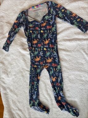 Magnetic Me Navy Footed One-Piece with Multicolor Dinosaur Print